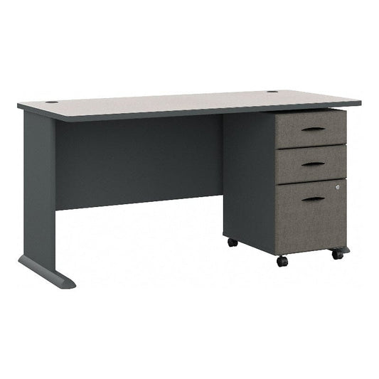 Centerline Dynamics Bush Office Furniture Slate/White Spectrum Series A 60W Desk with Drawers - Engineered Wood