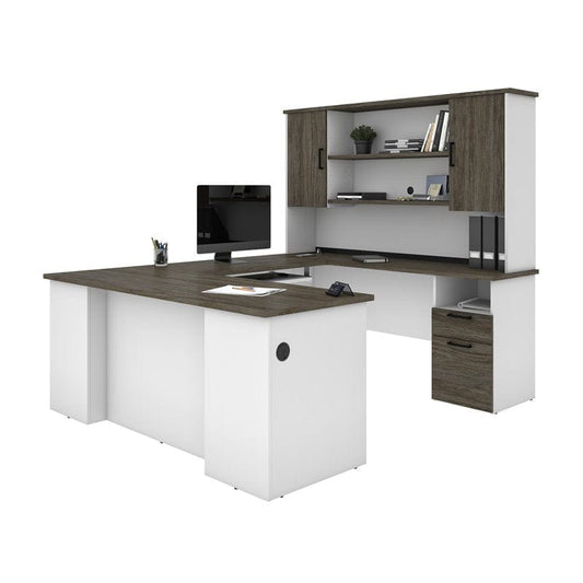 Centerline Dynamics Bush Office Furniture Walnut Gray/White Bestar Norma Transitional Engineered Wood Computer Desk