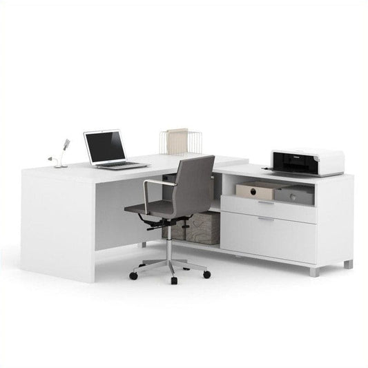 Centerline Dynamics Bush Office Furniture White Bestar Pro-Linea L-Desk