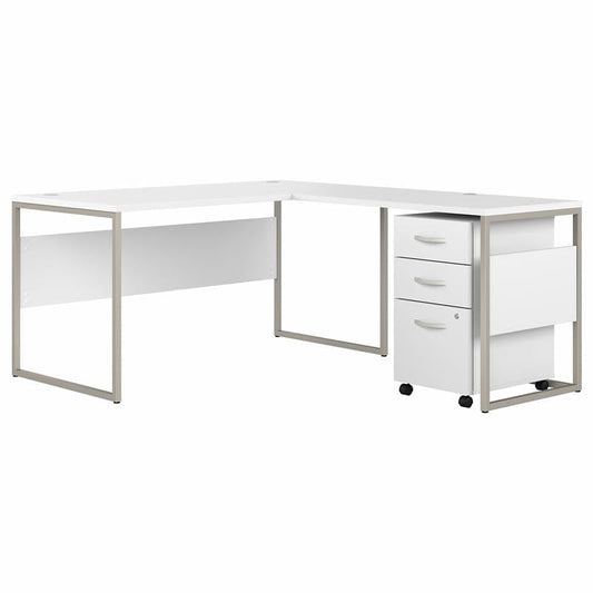 Centerline Dynamics Bush Office Furniture White Hybrid 60W L Shaped Table Desk with Drawers - Engineered Wood