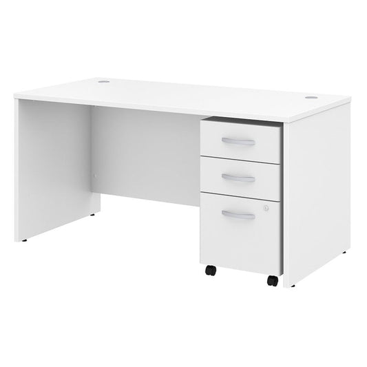 Centerline Dynamics Bush Office Furniture White Studio C 60W x 30D Office Desk with Drawers - Engineered Wood
