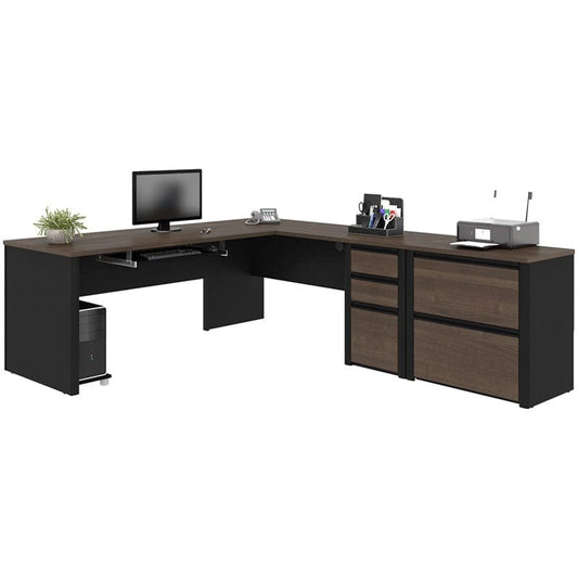 Centerline Dynamics Bush Office Furniture With Oversized File Bestar Connexion 5 Piece L Shaped Computer Desk with Hutch in Antigua and Black