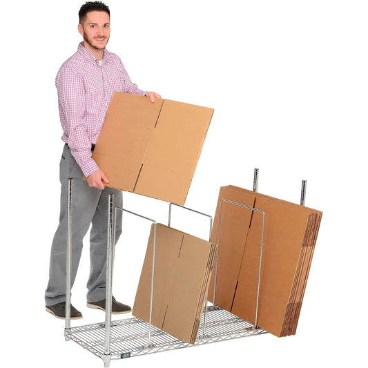 Centerline Dynamics Carton Rack Single Level Carton Stand w/ 3 Dividers, 48"L x 18"W x 38-1/2"H, Chrome