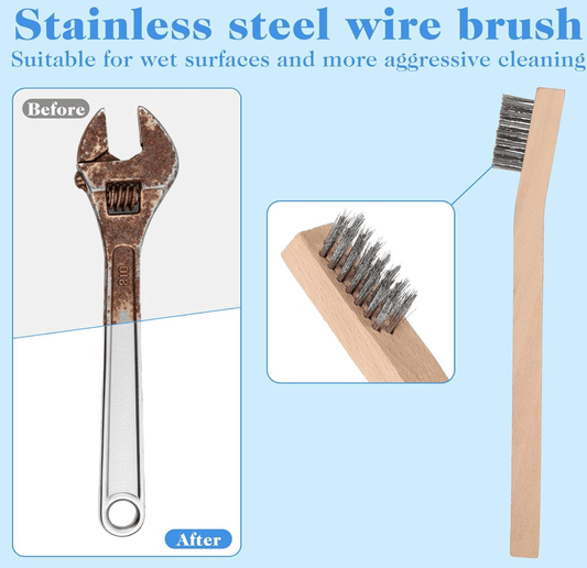 Centerline Dynamics Cleaning Tool Accessories 20 Pack Stainless Steel Wire Scratch Brush Set, Wire Brush with Wood Handle Pack 20