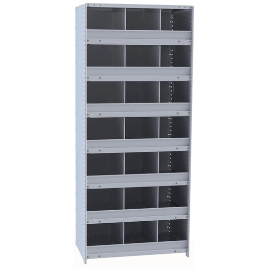 Centerline Dynamics Closed Metal Bin Shelving Hallowell Hi-Tech Metal Bin Shelving 36"W x 12"D x 87"H 725 Dark Gray  Starter Unit (21) 12"W x 12"H Bins With 3" Bin Fronts