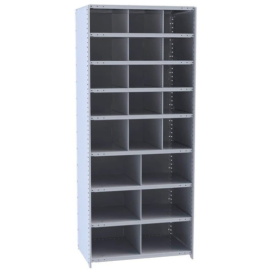 Centerline Dynamics Closed Metal Bin Shelving Starter Hallowell Hi-Tech Metal Bin Shelving 36"W x 12"D x 87"H 725 Dark Gray (12) 12"W x 9"H, (3) 12"W x 12"H, (6) 18"W x 12"H Bins