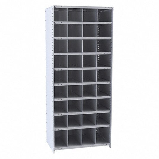 Centerline Dynamics Closed Metal Bin Shelving Starter Hallowell Hi-Tech Metal Bin Shelving 36"W x 12"D x 87"H 725 Dark Gray (32) 9"W x 9"H, (4) 9"W x 12"H Bins