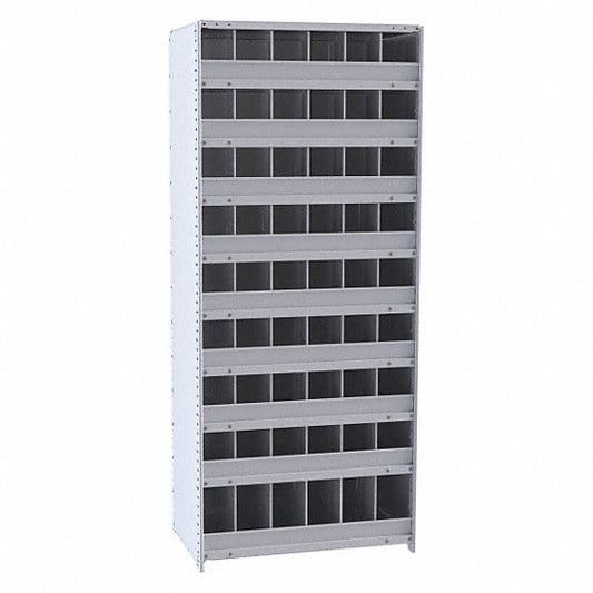 Centerline Dynamics Closed Metal Bin Shelving Starter Hallowell Hi-Tech Metal Bin Shelving 36"W x 12"D x 87"H 725 Dark Gray (48) 6"W x 9"H, (6) 6"W x 12"H Bins With 3" Bin Fronts