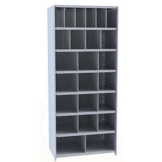 Centerline Dynamics Closed Metal Bin Shelving Starter Hallowell Hi-Tech Metal Bin Shelving 36"W x 12"D x 87"H 725 Dark Gray (6) 6"W x 12"H, (4) 9"W x 12"H, (12) 12"W x 12"H, (2) 18"W x 12"H Bins