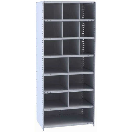 Centerline Dynamics Closed Metal Bin Shelving Starter Hallowell Hi-Tech Metal Bin Shelving 36"W x 12"D x 87"H 725 Dark Gray (9) 12"W x 12"H, (6) 18"W x 12"H, (1) 36"W x 12"H Bins