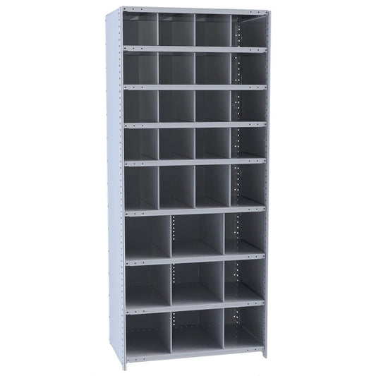 Centerline Dynamics Closed Metal Bin Shelving Starter Hallowell Hi-Tech Metal Bin Shelving 36"W x 12"D x 87"H 725 Dark Gray  Starter Unit (16) 9"W x 9"H, (4) 9"W x 12"H, (9) 12"W x 12"H Bins