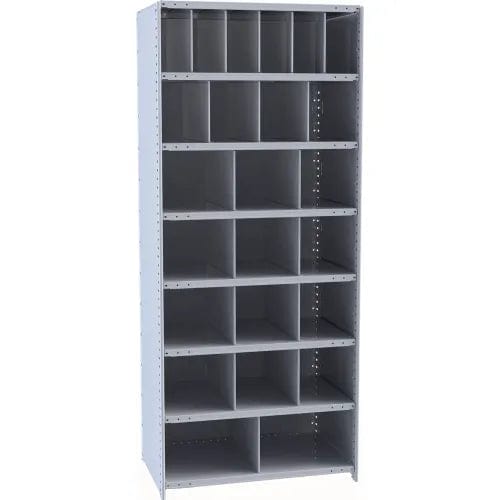 Centerline Dynamics Closed Metal Bin Shelving Starter Hallowell Hi-Tech Metal Bin Shelving 36"W x 18"D x 87"H 725 Dark Gray (6) 6"W x 12"H, (4) 9"W x 12"H, (12) 12"W x 12"H, (2) 18"W x 12"H Bins