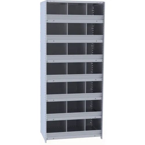 Centerline Dynamics Closed Metal Bin Shelving Starter Hallowell Hi-Tech Metal Bin Shelving 36"W x 18"D x 87"H 725 Dark Gray  Starter Unit (21) 12"W x 12"H Bins With 3" Bin Fronts