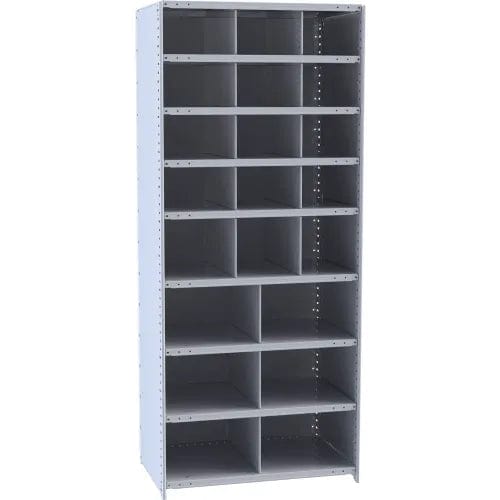 Centerline Dynamics Closed Metal Bin Shelving Starter Hallowell Hi-Tech Metal Bin Shelving 36"W x 24"D x 87"H 725 Dark Gray (12) 12"W x 9"H, (3) 12"W x 12"H, (6) 18"W x 12"H Bins