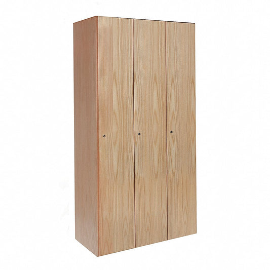 Centerline Dynamics Club Lockers Hallowell All-Wood Club Locker, 36"W x 18"D x 72"H, Natural Red Oak with Clear Finish, Single Tier, 3-Wide