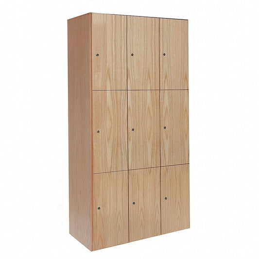 Centerline Dynamics Club Lockers Hallowell All-Wood Club Locker, 36"W x 18"D x 72"H, Natural Red Oak with Clear Finish, Triple Tier, 3-Wide