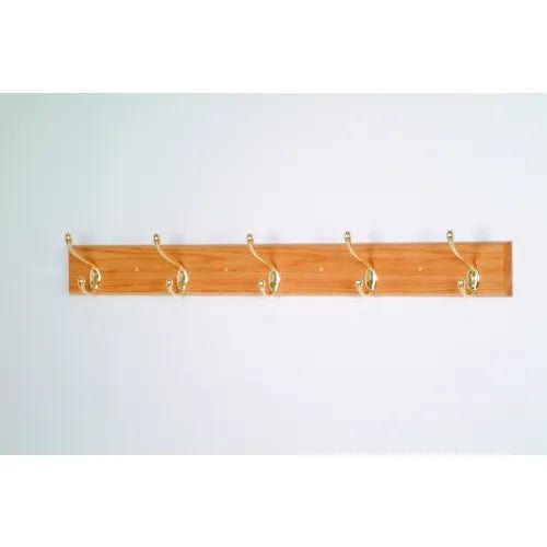 Centerline Dynamics Coat Racks & Stand 36" Coat Rack with 5 Brass Hooks - Light Oak