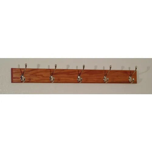 Centerline Dynamics Coat Racks & Stand 36" Coat Rack with 5 Nickel Hooks - Medium Oak