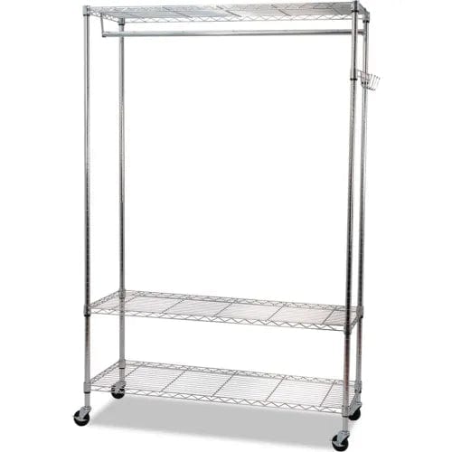 Centerline Dynamics Coat Racks & Stand Garment Rack, Silver Steel w/ Casters, 3-Shelf