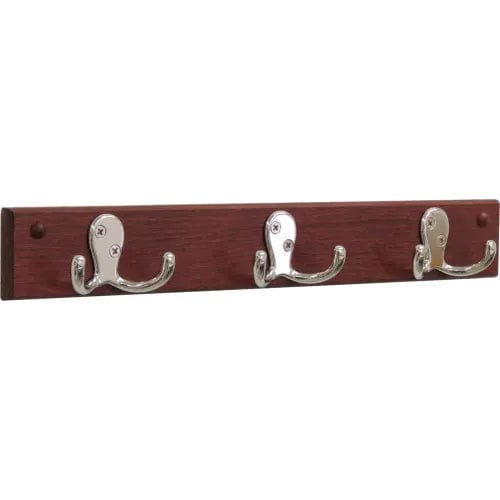 Centerline Dynamics Coat Racks & Stand Wall Mounted Coat Rack, 3 Double Prong Hook Rail, Nickel/Mahogany