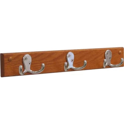 Centerline Dynamics Coat Racks & Stand Wall Mounted Coat Rack, 3 Double Prong Hook Rail, Nickel/Medium Oak