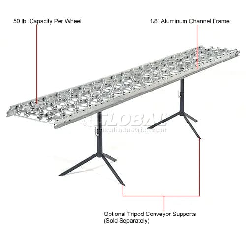 Centerline Dynamics Conveyors Omni Metalcraft Aluminum Skate Wheel Conveyor Straight Section WAHS3-12-12-10