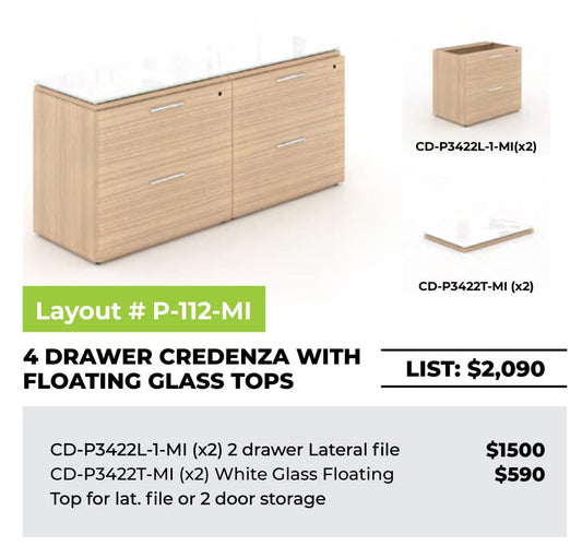 Centerline Dynamics CorpDesign Furniture CorpDesign 4 Drawer Lateral Credenza (#P-112-MI)