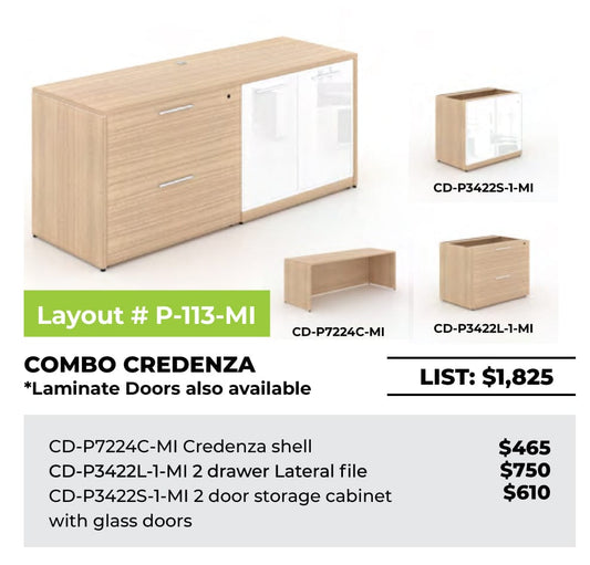 Centerline Dynamics CorpDesign Furniture CorpDesign Combo Credenza w/ Floating Glass Tops (#P-114-MI)
