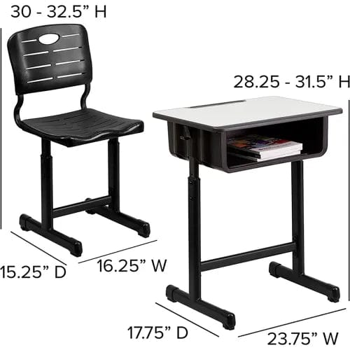 Centerline Dynamics Desks & Workstations Adjustable Height Student Desk with Chair - Gray Top / Black Pedestal Frame