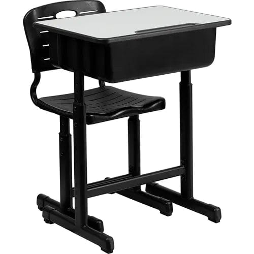 Centerline Dynamics Desks & Workstations Adjustable Height Student Desk with Chair - Gray Top / Black Pedestal Frame