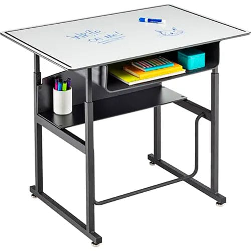 Centerline Dynamics Desks & Workstations AlphaBetter Adjustable-Height Desk, Book Box, Swinging Footrest Bar, 36 x 24", Dry Erase