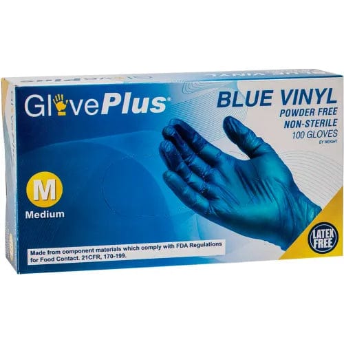 Centerline Dynamics Disposable Gloves GlovePlus Industrial Grade Vinyl Gloves, 4 Mil, Powder-Free, L, Blue, 1000/Case