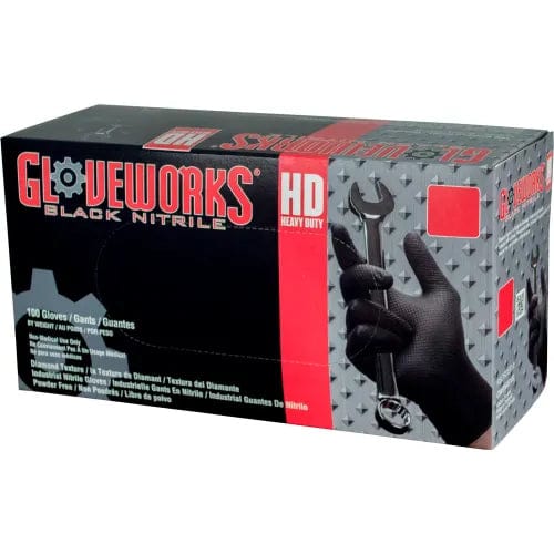 Centerline Dynamics Disposable Gloves GWBN Gloveworks Industrial Grade Textured Nitrile Gloves, Powder-Free, XL, Blk, 1000/Box