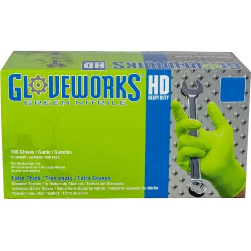 Centerline Dynamics Disposable Gloves GWGN Gloveworks Industrial Grade Textured Nitrile Gloves, Powder-Free, L, Green, 1000/Case