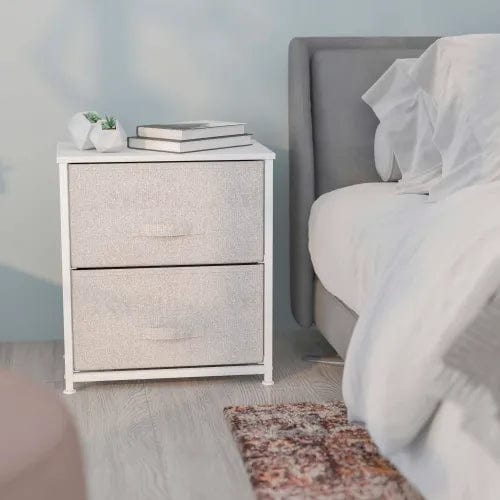 Centerline Dynamics Dresser & Nightstands 2 Drawer Wood Top Nightstand Storage Organizer, Cast Iron Frame and Drawers, White