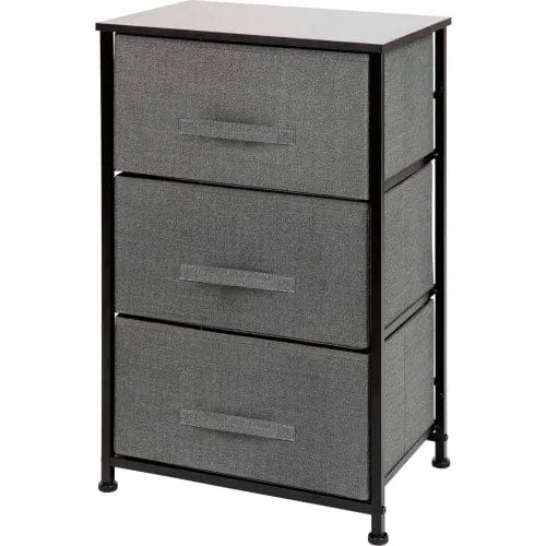 Centerline Dynamics Dresser & Nightstands 3 Drawer Wood Top Cast Vertical Storage Dresser, Dark Gray Fabric Drawers, Black