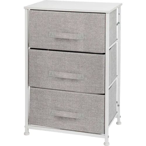 Centerline Dynamics Dresser & Nightstands 3 Drawer Wood Top Cast Vertical Storage Dresser, Light Gray Fabric Drawers, White