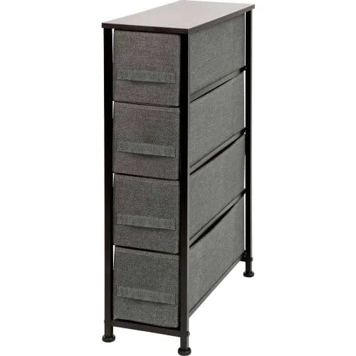 Centerline Dynamics Dresser & Nightstands 4 Drawer Slim Wood Top Cast Vertical Storage Dresser, Dk Gray Fabric Drawers, Black