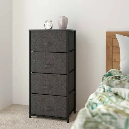 Centerline Dynamics Dresser & Nightstands 4 Drawer Wood Top Cast Vertical Storage Dresser, Dark Gray Fabric Drawers, Black