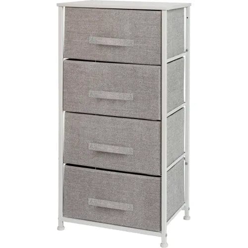 Centerline Dynamics Dresser & Nightstands 4 Drawer Wood Top Cast Vertical Storage Dresser, Light Gray Fabric Drawers, White