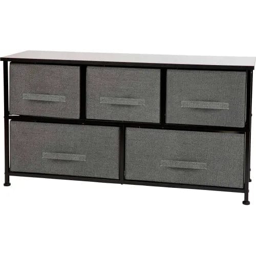 Centerline Dynamics Dresser & Nightstands 5 Drawer Wood Top Cast Vertical Storage Dresser, Dark Gray Fabric Drawers, Black