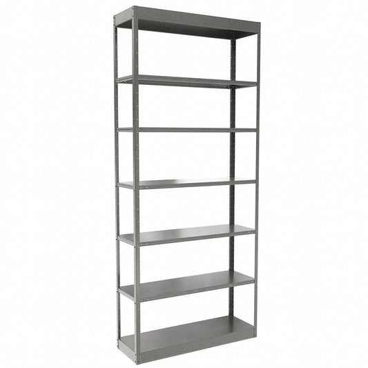 Centerline Dynamics Duratech Pass Thru Shelving Hallowell Hi-Tech Metal Shelving 36"W x 12"D x 87"H 725 Dark Gray 2 Fixed and 5 Adjustable Shelves Individual Unit Pass-Through Style