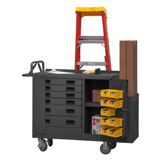 Centerline Dynamics Durham Maintenance Storage and Transport Durham Maintenance Cart, 6 Drawers, 9 Bins, Ladder Hanger, Ergonomic Handle