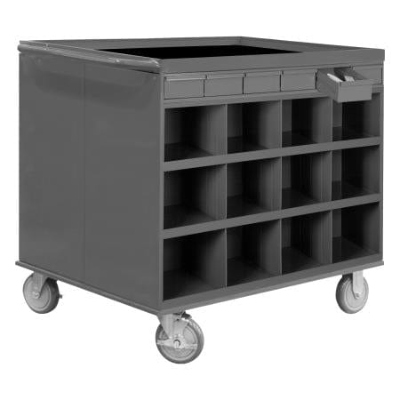 Centerline Dynamics Durham Mobile Bin Carts Durham 2 Sided Stock Cart, 18 Gauge, 12 Bin Openings, 12 Drawers, Gray