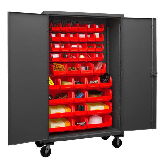 Centerline Dynamics Durham Mobile Cabinets Red Durham Mobile Cabinet, 12 Gauge, 42 Red Bins, 48 x 24 x 81