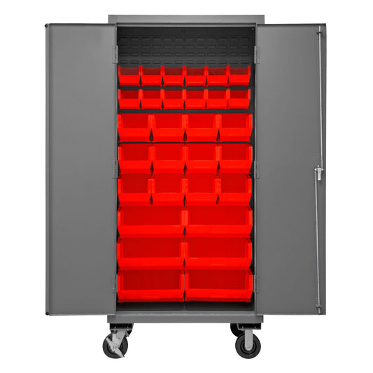 Centerline Dynamics Durham Mobile Cabinets Red Durham Mobile Cabinet, 12 Gauge, 30 Red Bins, 36 x 24 x 81
