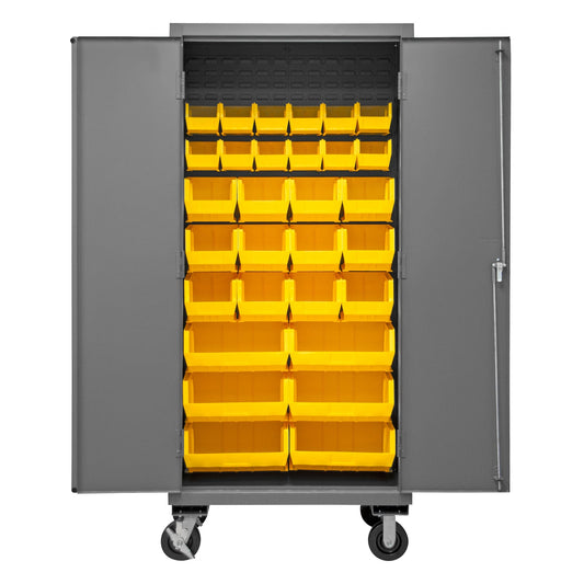 Centerline Dynamics Durham Mobile Cabinets Yellow Durham Mobile Cabinet, 12 Gauge, 30 Red Bins, 36 x 24 x 81
