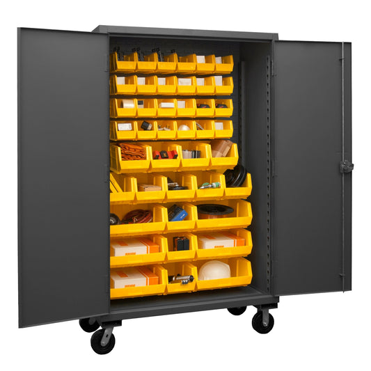Centerline Dynamics Durham Mobile Cabinets Yellow Durham Mobile Cabinet, 12 Gauge, 42 Red Bins, 48 x 24 x 81