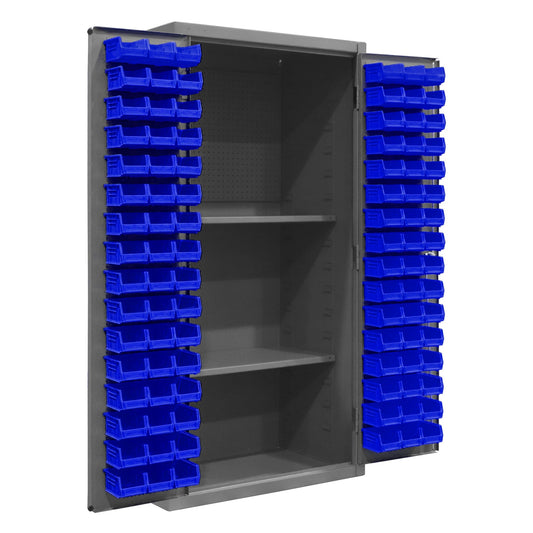 Centerline Dynamics Durham Speciality Cabinets Blue Durham 5-S Storage Cabinet with Steel Pegboard, 96 Bins & 2 Adjustable Shelves