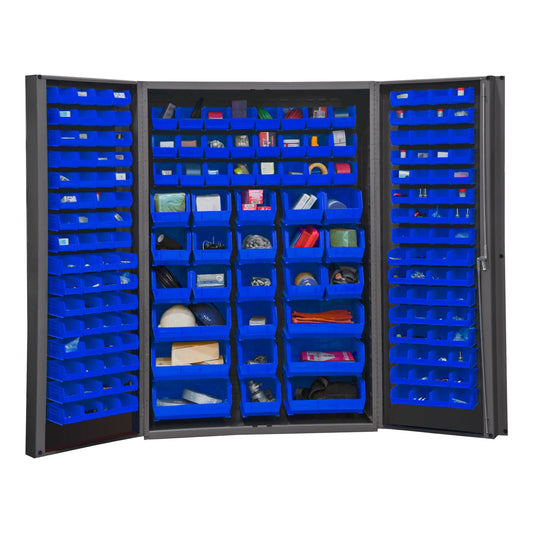 Centerline Dynamics Durham Speciality Cabinets Blue Durham Cabinet, 14 Gauge, 176 Red Bins, 48 x 24 x 72